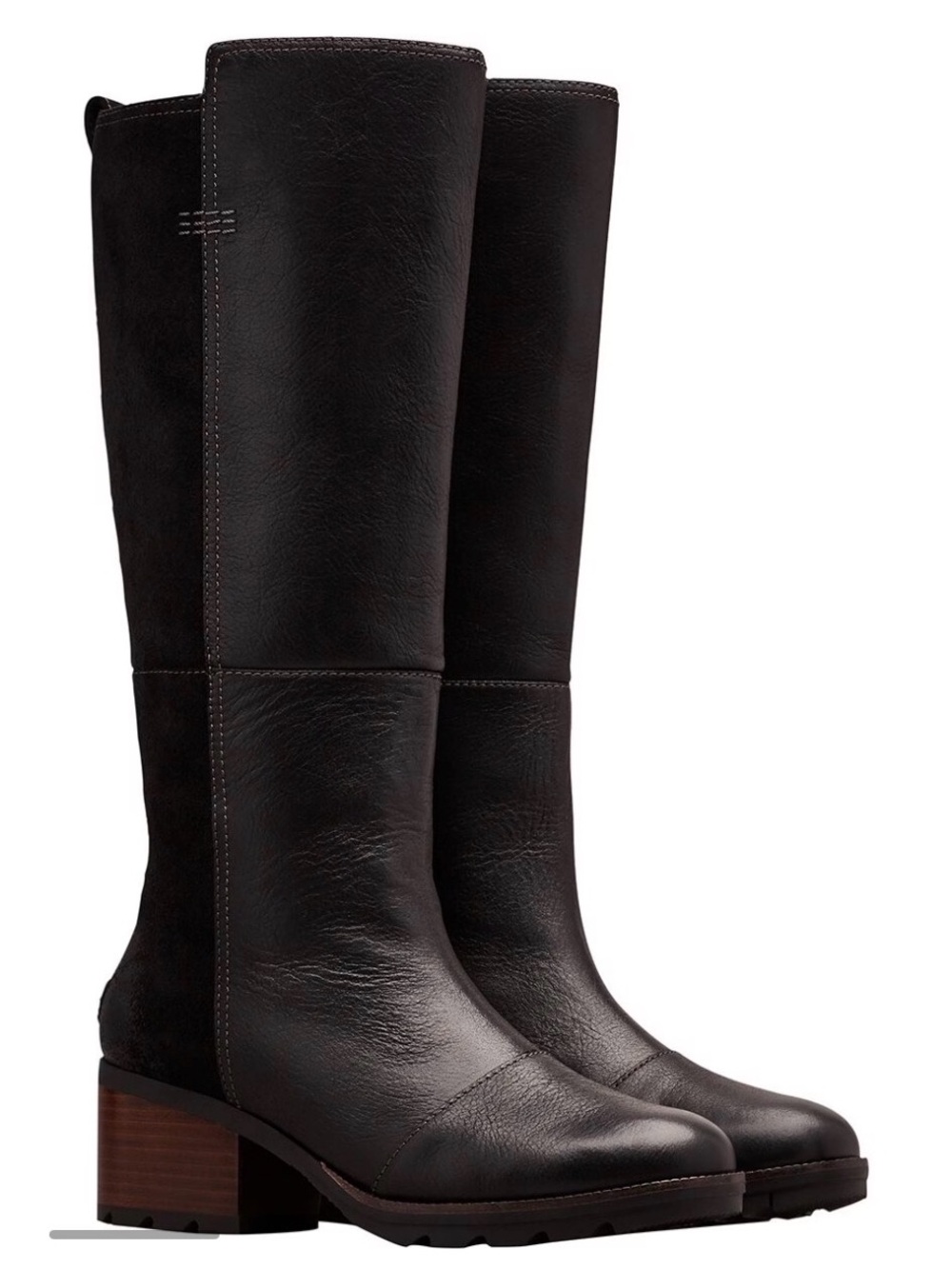 SOREL Cate Tall Boots Black Waterproof Leather & Suede Block Heel Size 7.5